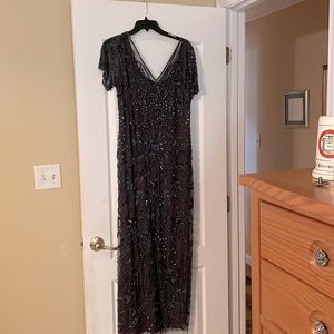 Charcoal beaded evening gown (black beading)Pizarro Nights. Size 14.
